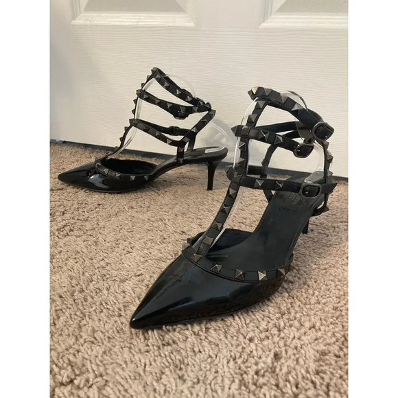 Valentino Garavani noir patent rockstud caged heels pumps - Picture 2 of 16